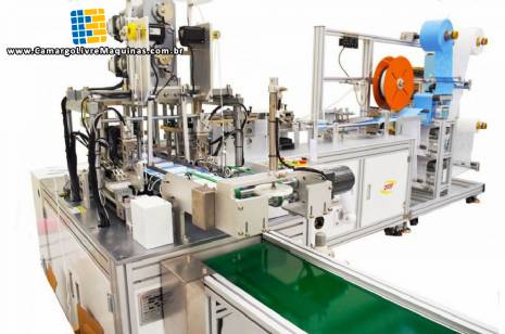 Máquina automática para fabricar máscaras TNT com aplicadora de elástico 100 máscaras / minuto