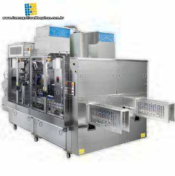 Linha para envase com rotuladora e encaixotadora para produtos de limpeza